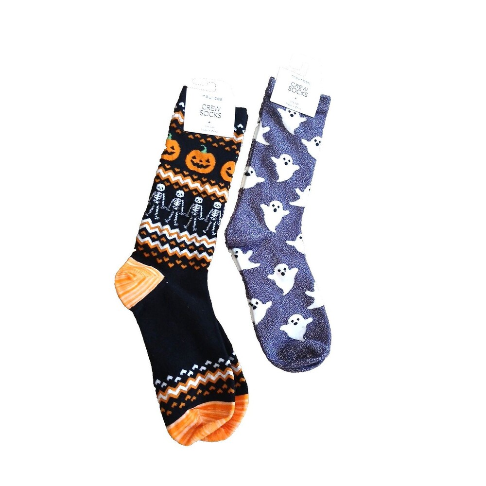 Maurices Knit Crew Socks Women’s Size OS Halloween Skeleton Glitter Ghost 2 Pk